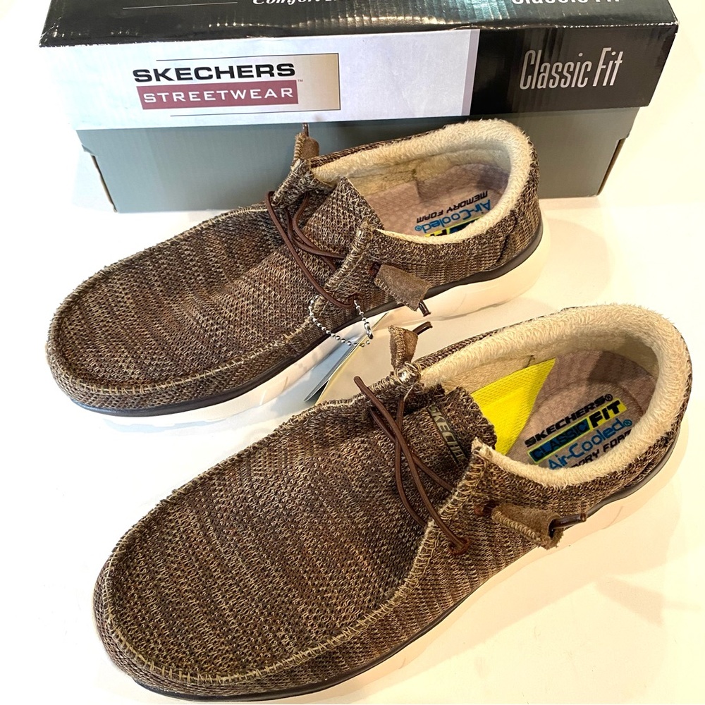 SKECHERS NWT $60 Mens 8.5 Brown Zenwick Memory Foam Slip On Shoes *27